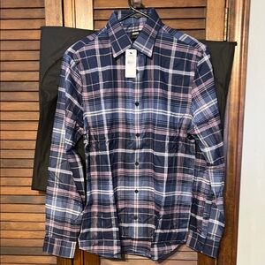 Express Men's Casual Plaid Shirt - Navy and Pink